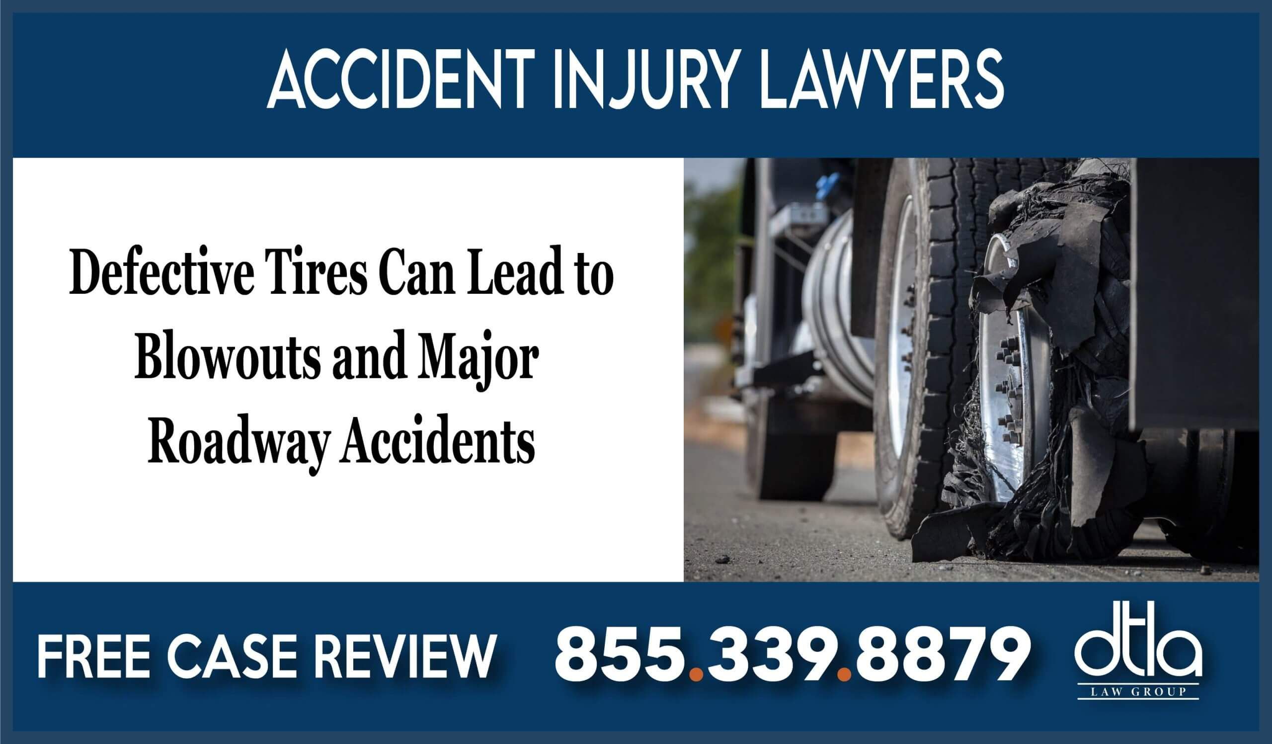 Defective Tires can lead to Blowouts and Major Roadway Accidents lawyer attorney sue compensation lawsuit
