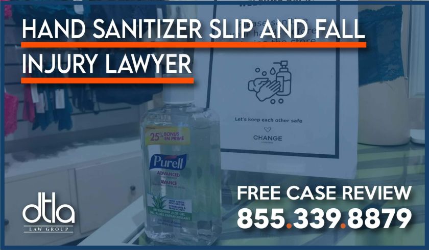 hand sanitizer slip and fall lawyer incident accident bruise sue wet floor