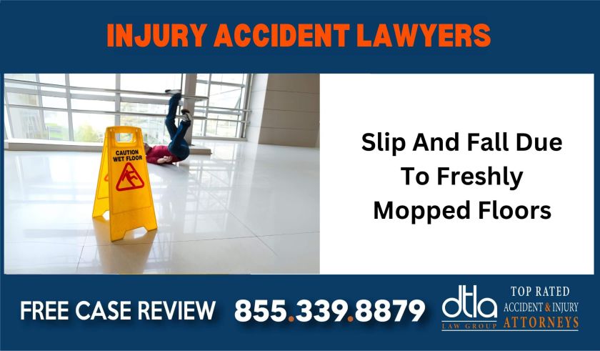 Slip And Fall Due To Freshly Mopped Floors sue liability lawyer compensation incident attorney