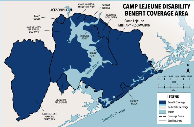 camp lejeune birth defect benefit coverage map liablity sue compensation lawsuit