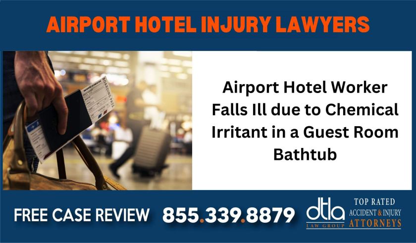 Airport Hotel Worker Falls Ill due to Chemical Irritant in a Guest Room Bathtub liability sue compensation