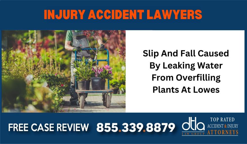 Slip And Fall Caused By Leaking Water From Overfilling Plants At Lowes sue liability lawyer attorney compensation