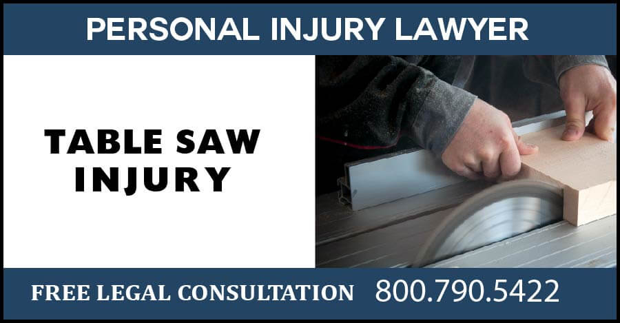 table saw personal injury cut blade defective wound compensation medical expense sue lawyer attorney